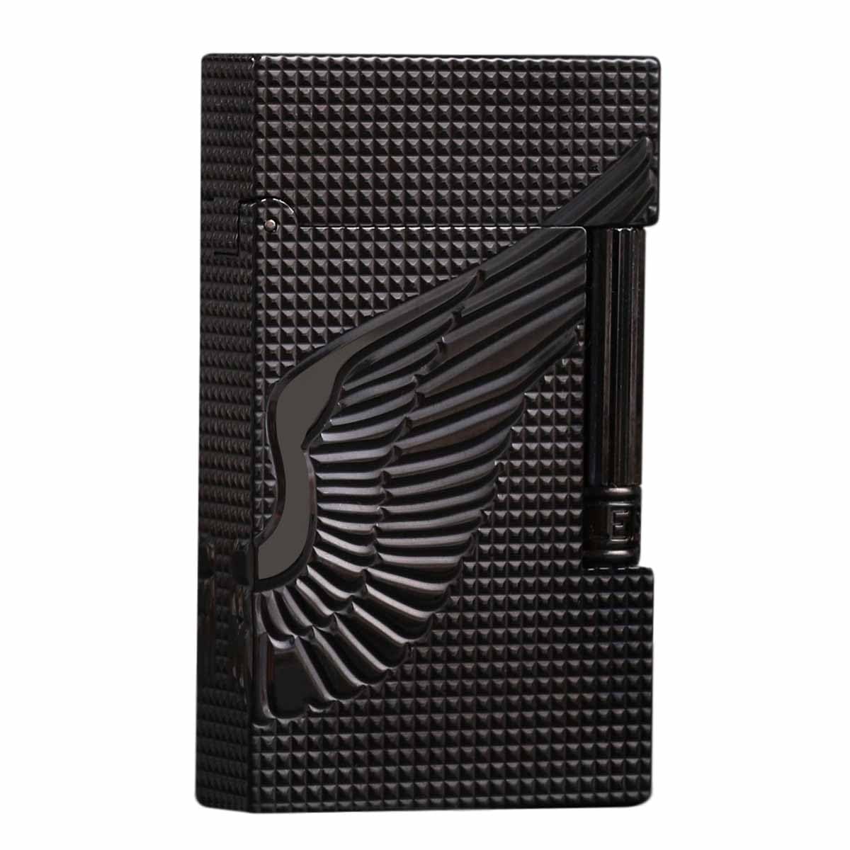 Classic Brass Lighter, Exquisitely Carved Angel's Wings Side Slide Ignition Butane Lighter, Men, Dad, Husband, Unique Collectible (Gold)