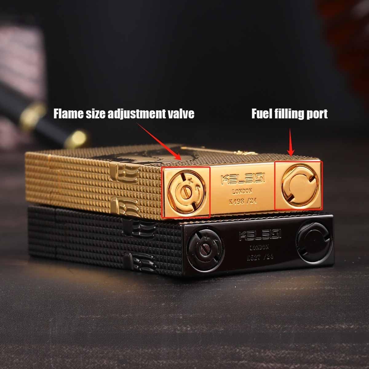 Classic Brass Lighter, Exquisitely Carved Angel's Wings Side Slide Ignition Butane Lighter, Men, Dad, Husband, Unique Collectible (Gold)