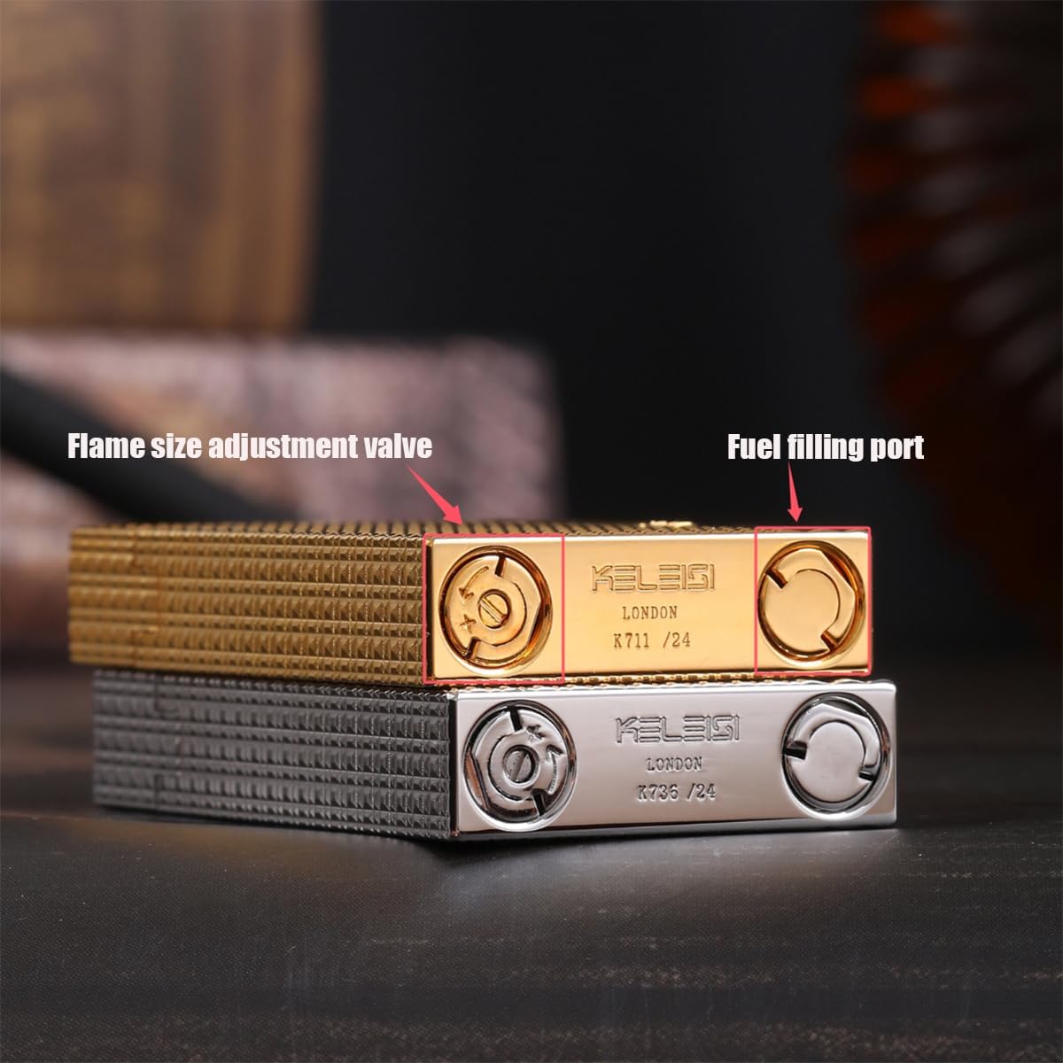 Classic Brass Lighter Luxury Exquisitely Carved Vintage Side Slide Ignition Butane Lighter, Refillable for Men, Dad, Husband, Unique Collectible (Silver)