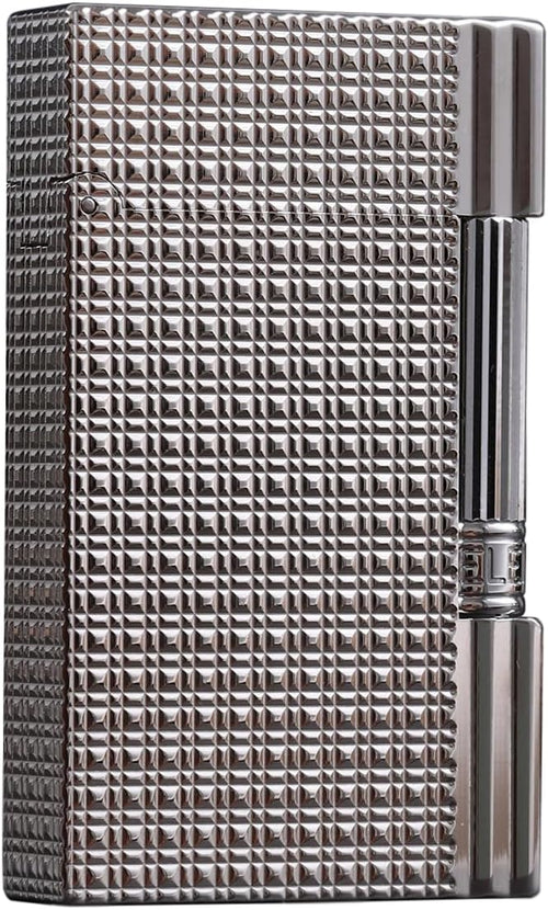 Classic Brass Lighter Luxury Exquisitely Carved Vintage Side Slide Ignition Butane Lighter, Refillable for Men, Dad, Husband, Unique Collectible (Silver)