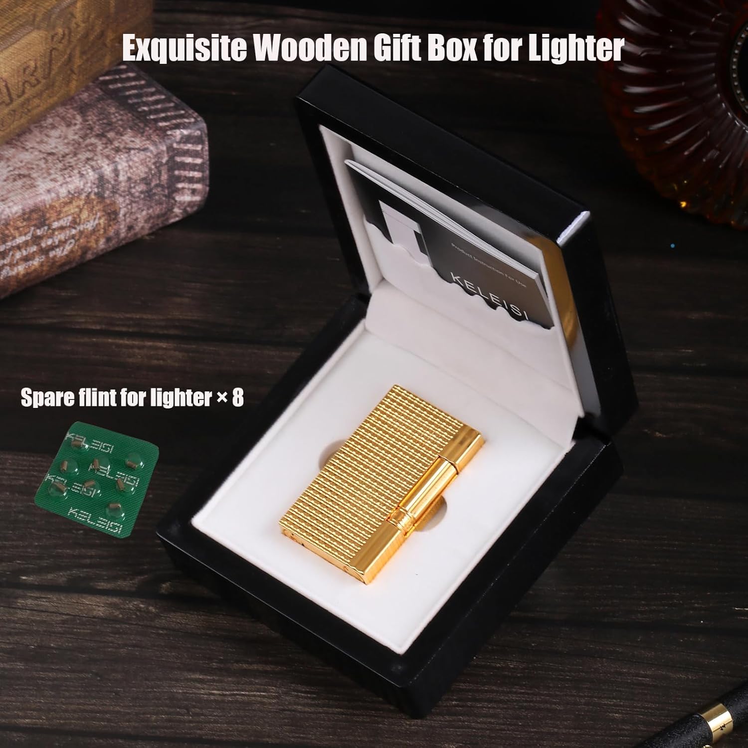 Classic Brass Lighter Luxury Exquisitely Carved Vintage Side Slide Ignition Butane Lighter, Refillable for Men, Dad, Husband, Unique Collectible (Silver)