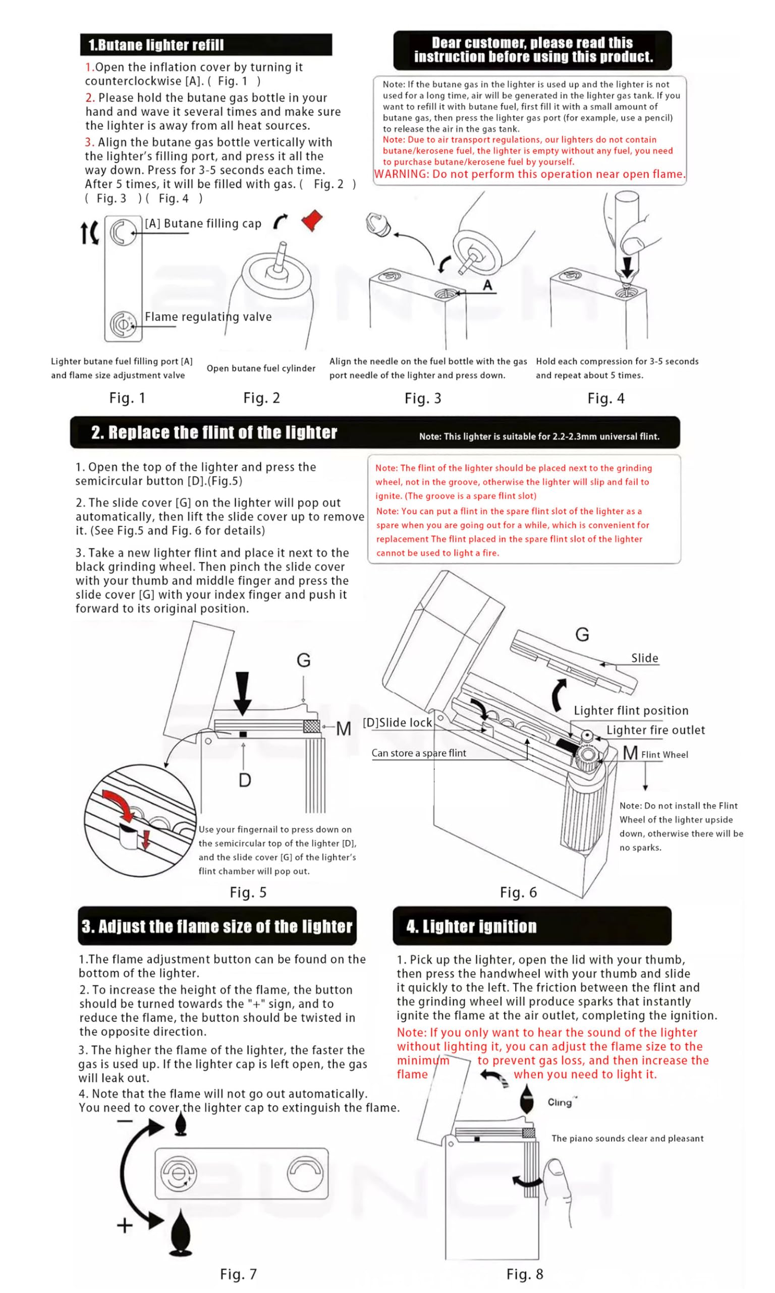 Classic Brass Lighter, Butane Hand Engraved Side Slide Lgnition Refillable Soft Flame Lighter for Men Dad Husband Collect,Gold